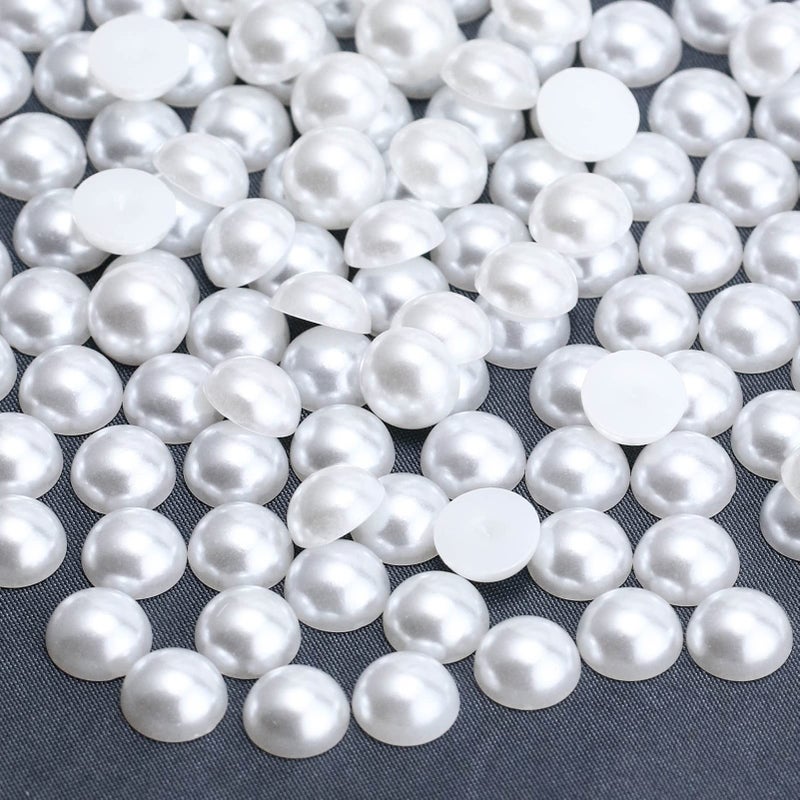 Briskbloom 300PCS 10mm White Flatback Pearls for Crafts Jewelry Scrapbooking Round Half Pearls for Crocs Shoes Cups Wedding Imitation Loose Pearl Beads Gems