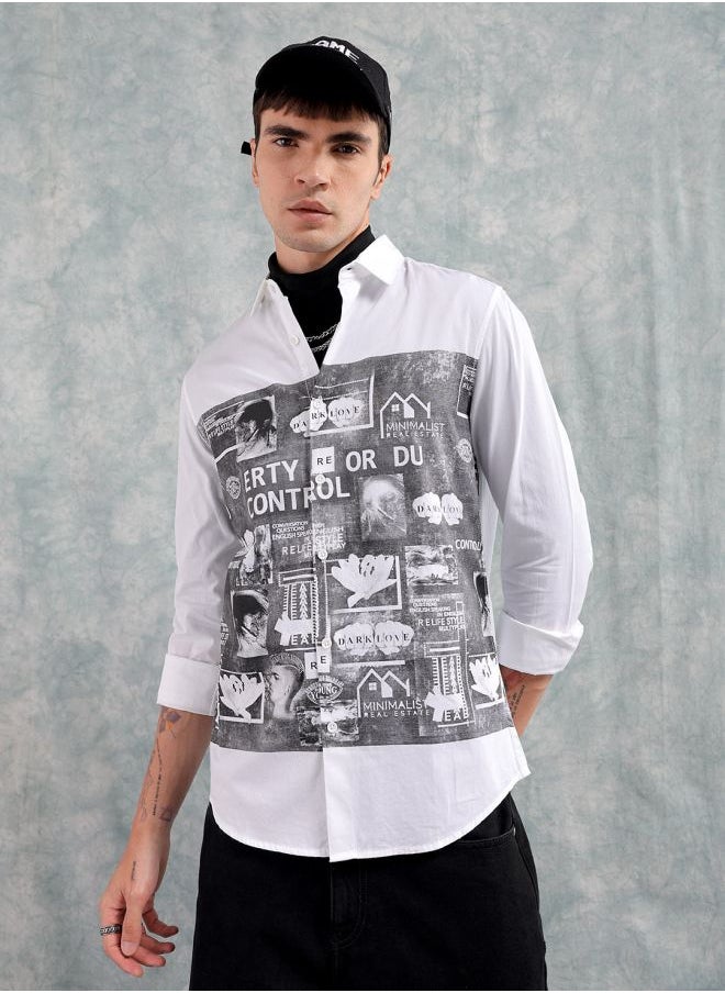 The Indian Garage Co Men Slim Fit Graphic Print Full Sleeves Cutaway Collar Casual Shirt  - Image 1