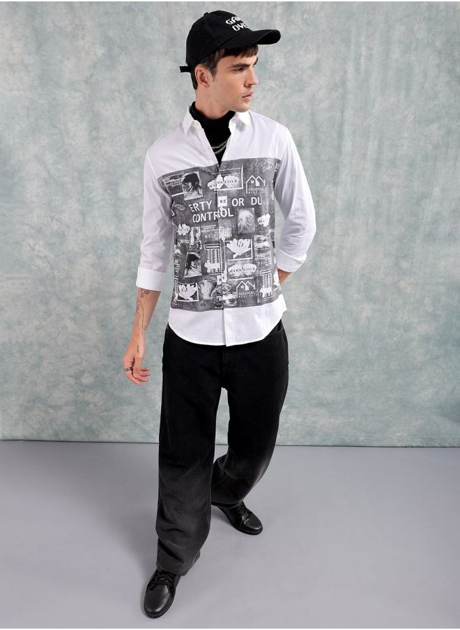 The Indian Garage Co Men Slim Fit Graphic Print Full Sleeves Cutaway Collar Casual Shirt  - Image 5
