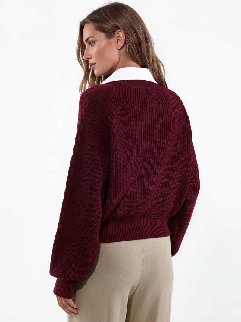 هيكاب Patterned Knit Sweater with Shirt Collar