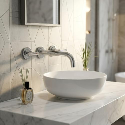 WOWOW Wall Mount Bathroom Faucet WOWOW Chrome Bathroom Sink Faucet 2 Handle Wall Mount Vessel Sink Faucet 3 Holes Elegant Classic Spout Rough in Brass Valve Included - Image 3