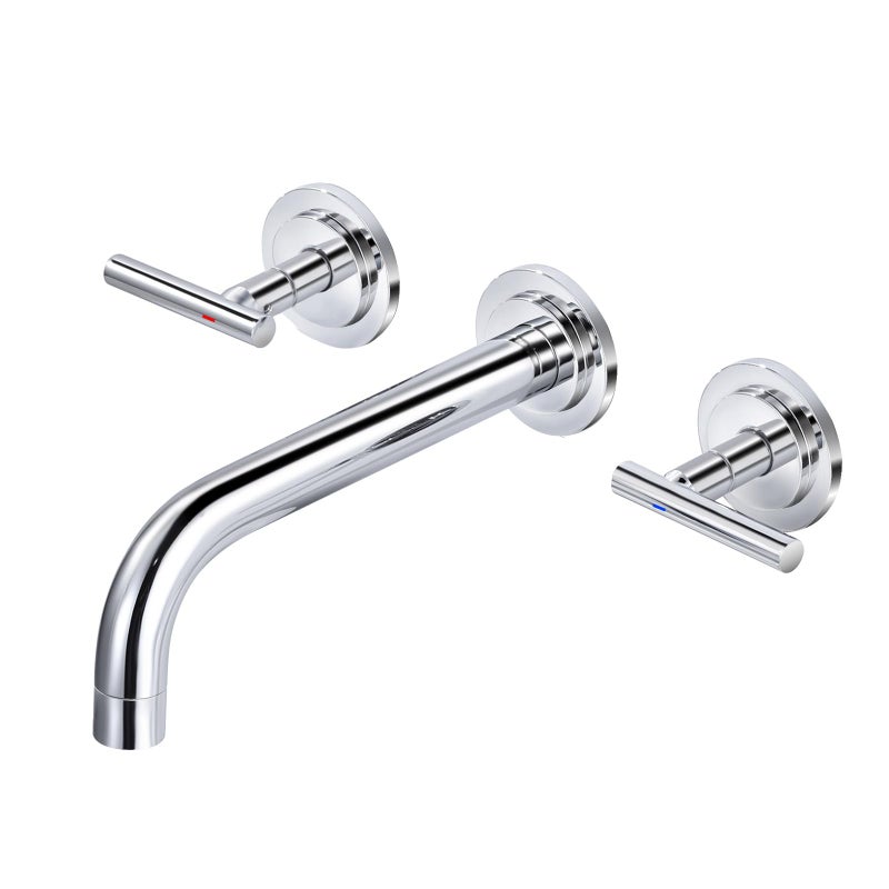 WOWOW Wall Mount Bathroom Faucet WOWOW Chrome Bathroom Sink Faucet 2 Handle Wall Mount Vessel Sink Faucet 3 Holes Elegant Classic Spout Rough in Brass Valve Included - Image 2