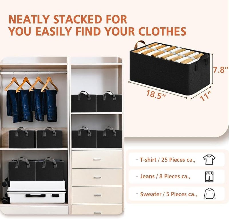 PulGos PulGos 3 Pieces Foldable Wardrobe organizer for Clothes Storage Baskets Fabric Storage Box with Handles Closet Drawer Organizers Shelf Basket for Storage Clothes Pants Jeans ToysBlack - Image 2