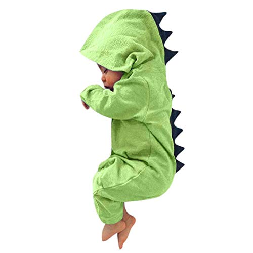 Noubeau Interesting Infant Baby Kids Cartoon Dinosaur Hooded Romper Jumpsuit Layette Sets Clothes(Green, 6-12 Months) - Image 1