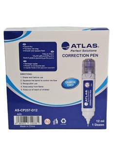 ATLAS Atlas Fine Point Correction Pen, 12 ml, White, Pack of 12  - Image 1