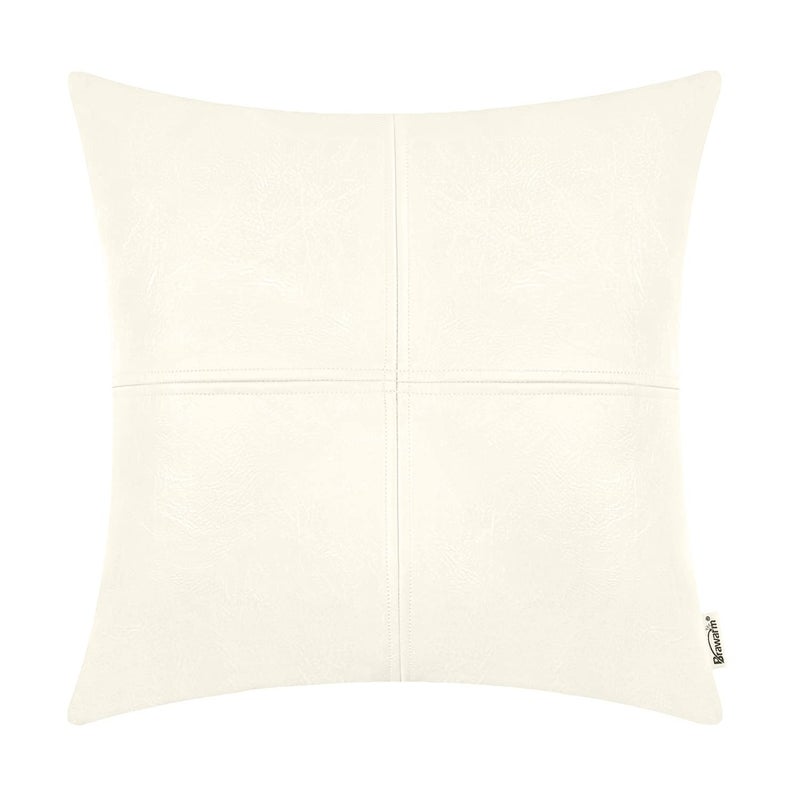 BRAWARM BRAWARM Faux Leather Throw Pillow Covers 16 X 16 Inches  Cream Leather Pillow Cover  Hand Stitched Leather Decorative Pillow Cover for Couch Sofa Bed Living Room Home Garden - Image 1