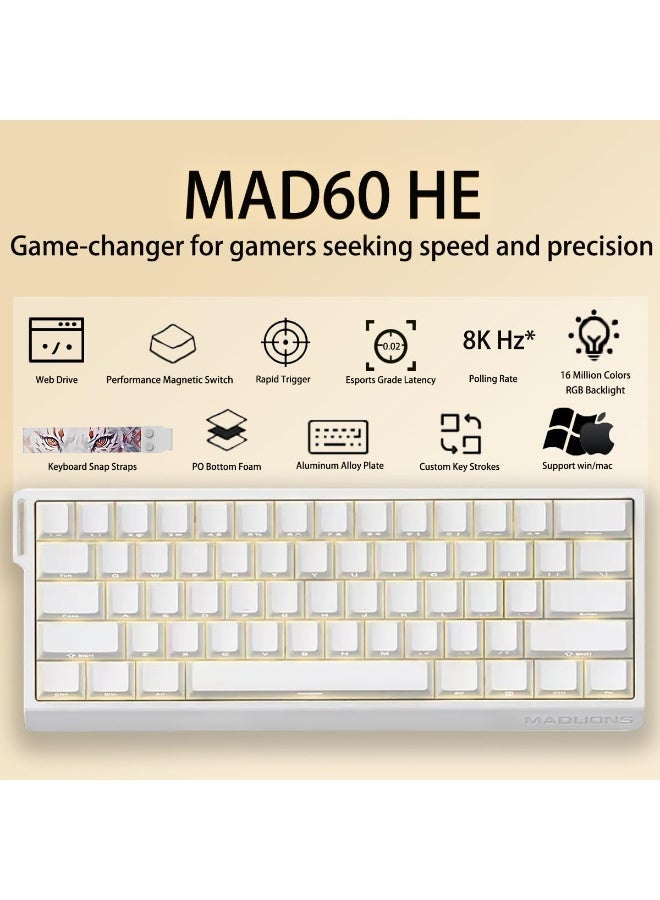 MADLIONS MAD60HE RGB 60% Wired Mechanical Gaming Keyboard with Adjustable Actuation, 8000 Hz Polling Rate, Rapid Trigger Mode, Hall Effect Switches, for PC/Mac, White - Image 2