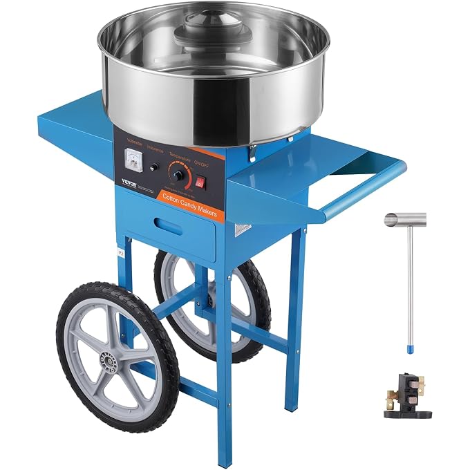 VEVOR ELECTRIC CANDY FLOSS MACHINE WITH TROLLEY, 1000W, COMMERCIAL SUGAR MAKER WITH STAINLESS STEEL BOWL AND SUGAR SPOON, PERFECT FOR HOME, CHILDREN'S BIRTHDAY, FAMILY PARTY, BLUE - Image 2