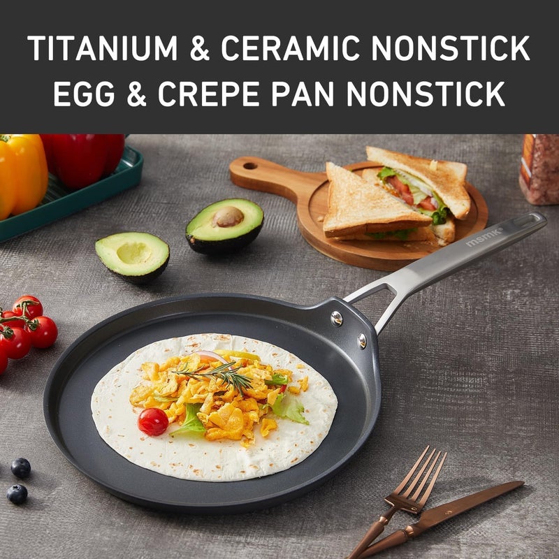 MsMk Crepe Pan with Spreader, 9 1/2 Inch Titanium and Ceramic Nonstick Flat Skillet Pancake Tawa Dosa Tortilla Pan, Induction Compatible, PFOA Free, Oven Safe to 700°F - Image 3
