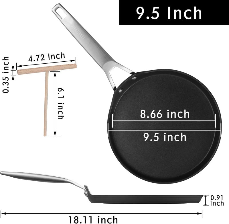MsMk Crepe Pan with Spreader, 9 1/2 Inch Titanium and Ceramic Nonstick Flat Skillet Pancake Tawa Dosa Tortilla Pan, Induction Compatible, PFOA Free, Oven Safe to 700°F - Image 5