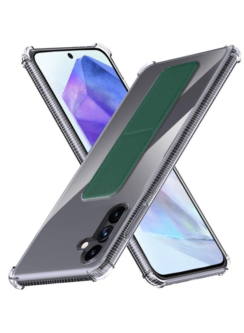 Techie Clear Shockproof Airbag Magnetic Secure Hand Grip Cover Case with Foldable Kickstand for Samsung Galaxy A35 2024 – Dark Green - Image 1