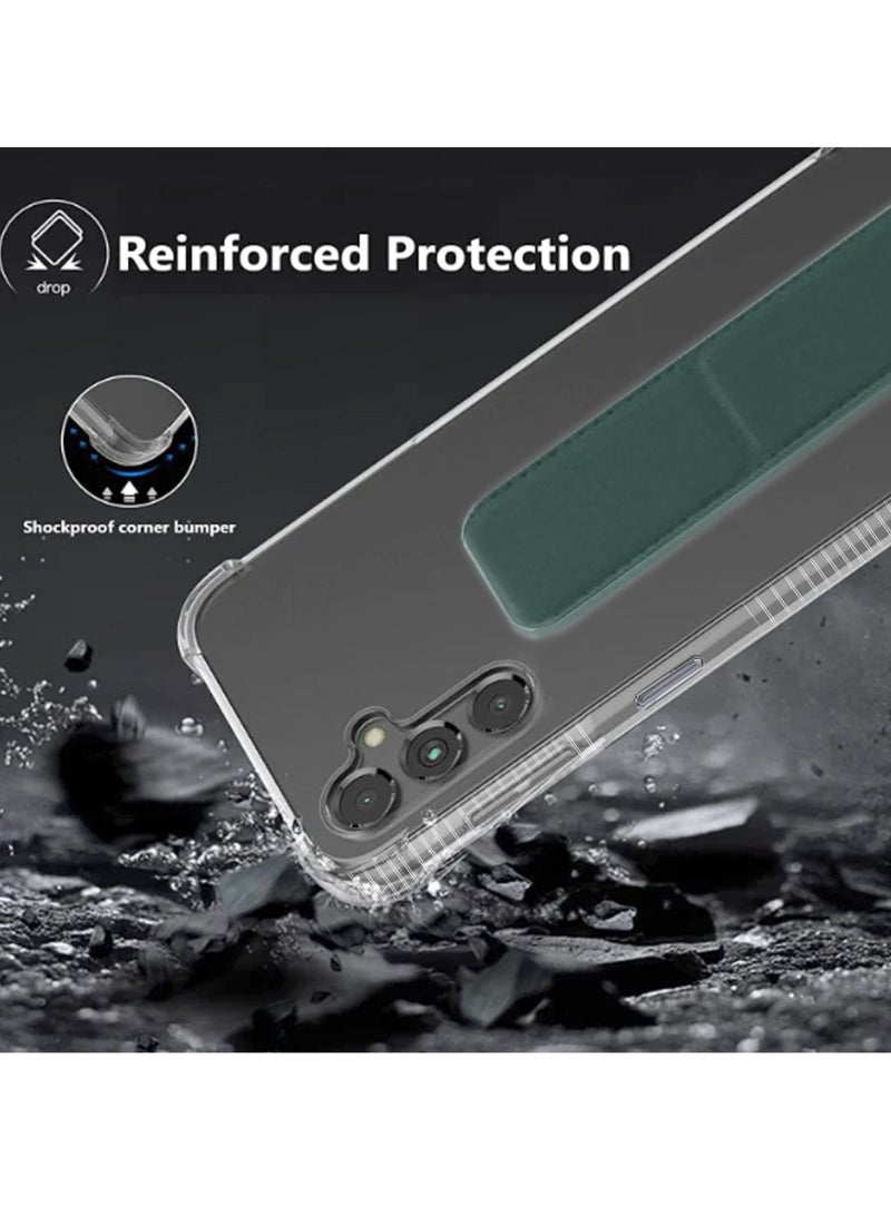 Techie Clear Shockproof Airbag Magnetic Secure Hand Grip Cover Case with Foldable Kickstand for Samsung Galaxy A35 2024 – Dark Green - Image 3