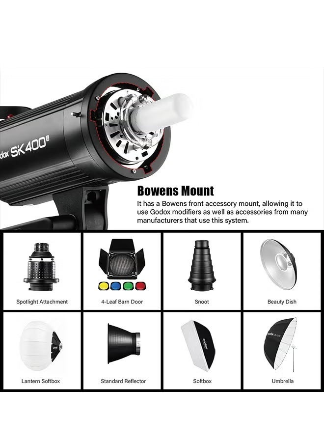 Godox SK400II Studio Strobe 400W, 2.4G Wireless X System GN65 5600K Monolight with Bowens Mount 150W Modeling Lamp, Outstanding Output Stability, Anti-Preflash - Image 5