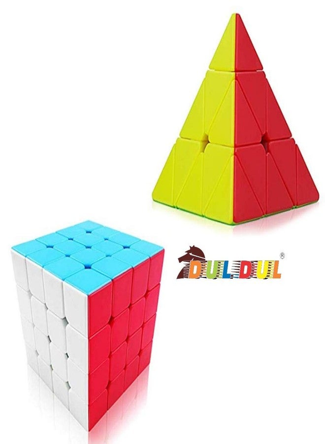 DUL DUL Pyramid Speed Cube 4x4x4 Completely Stickerless High Speed Extra Smooth Magic Puzzle Cube| Combo Cube (Pyramid,4X4 Cube) - Image 1