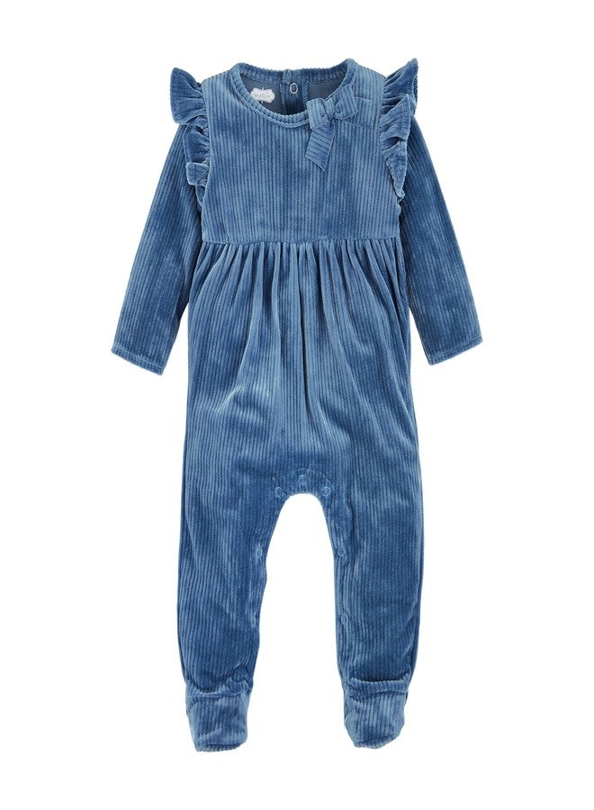 Mud Pie Baby Blue Rib Velour Sleeper; 3-6 Months
