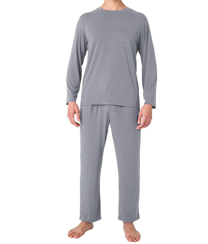 BAMBOO COOL Mens Pajama Set Bamboo Viscose Soft Pijamas Sets for Men Long Sleeve Full Length Pants Pjs Sleepwear with Pockets Grey - Image 2