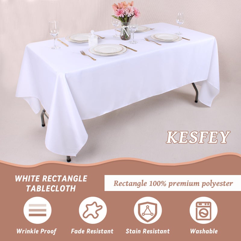 Kesfey 6 Packs White Table Cloths Rectangle 60 x102 inch High Density Washable Polyester Fabric White Tablecloths for 6 Foot Tables Rectangle Wrinkle Resistant Tablecloth for Parties Wedding Banquet - Image 4