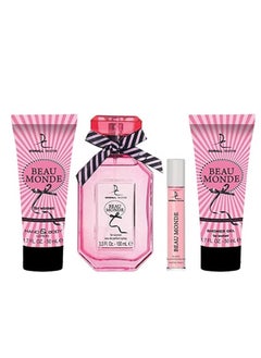 DORALL COLLECTION Beau Monde 4Pcs Gift Set Eau de Parfum 100ml + Roller Ball 10ml + Shower Gel 50ml + Hand & Body Lotion 50ml For Women  - Image 2