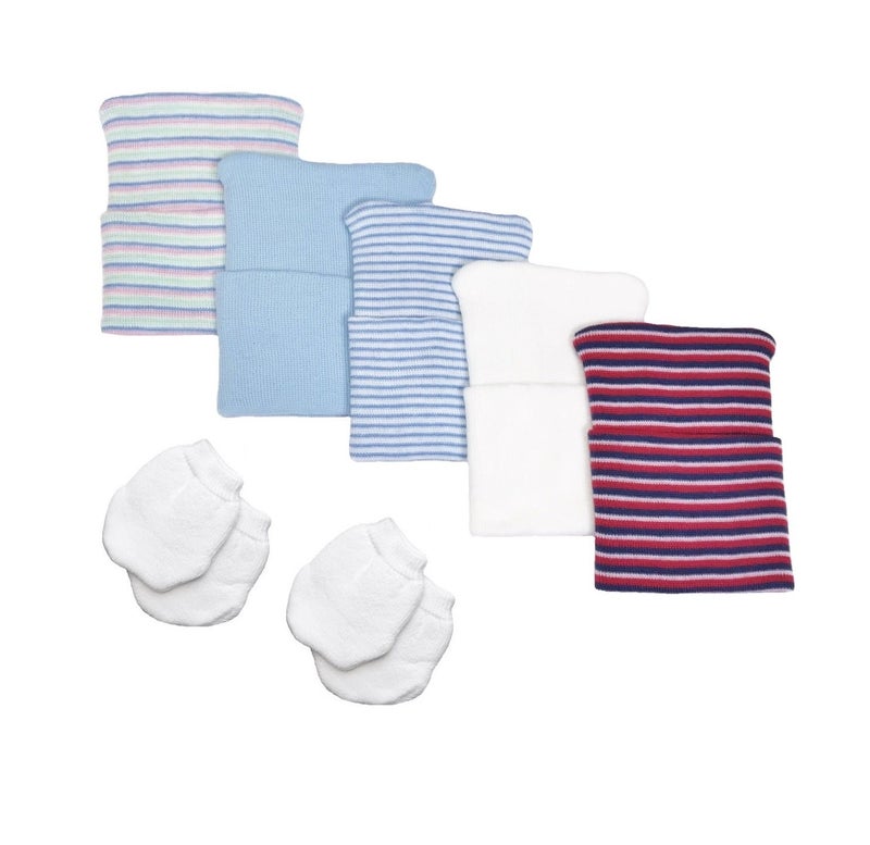 Nurses Choice 5 Piece Hospital Hat Mitten Set for Newborn Baby Boy