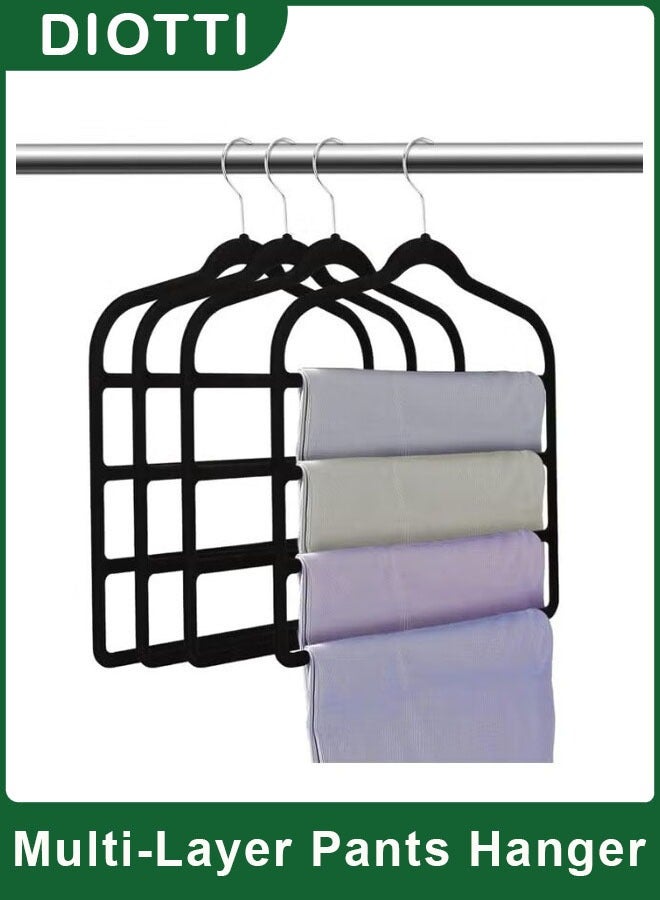 DIOTTI 4-Pack Multi-Layer Non-Slip Pants Hangers with 360° Swivel Hook, Space-Saving Organizer for Jeans, Skirts, Scarves, Ties - Image 1