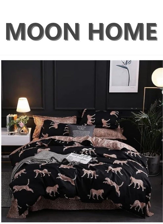 MOON HOME King/Queen/Single size Soft and Breathable Microfiber Hypoallergenic Beautiful Design Duvet Cover Set ,set includes 1 Comforter Cover, 1 Fitted Bedsheet, 4 Pillowcases  - Image 1