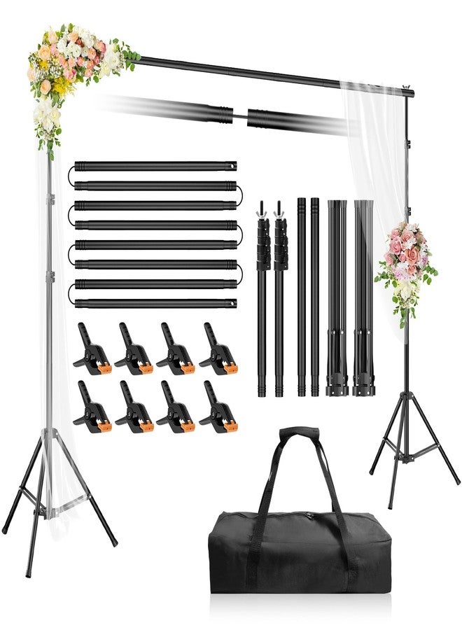 Qoolfoto Backdrop Stand 10x6.6ft(WxH), Photo Studio Adjustable Background Stand Support System Kit with 8 Crossbars, 8 Clamps and Carrying Bag for Parties, Wedding, Photography, Decoration - Image 1