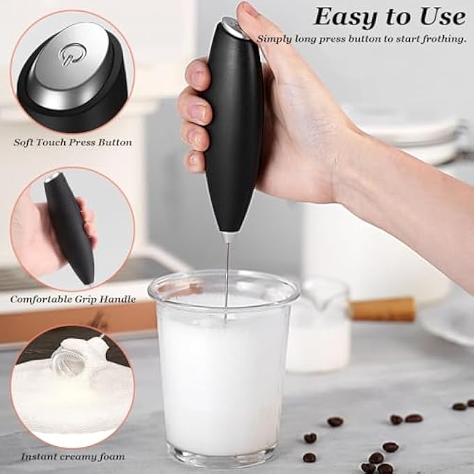 PINKE 2 In 1 Milk Frother Wand For Coffee Egg Beater Durable Handheld Frother Electric Drink Mixer Handheld With Stand Mini Electric Whisk Blender For Coffee Matcha Eggs Etc - Image 4