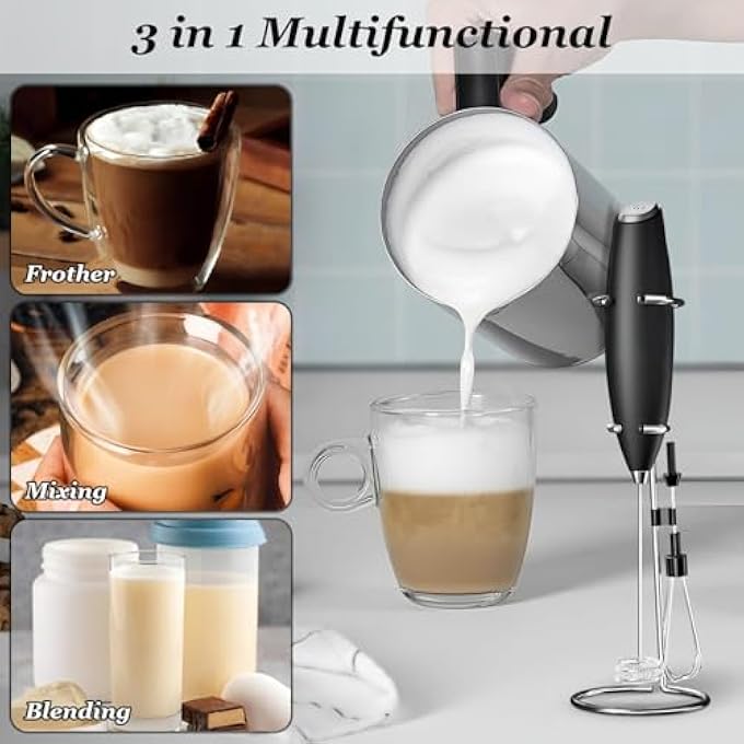 PINKE 2 In 1 Milk Frother Wand For Coffee Egg Beater Durable Handheld Frother Electric Drink Mixer Handheld With Stand Mini Electric Whisk Blender For Coffee Matcha Eggs Etc - Image 2