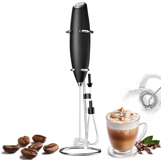 PINKE 2 In 1 Milk Frother Wand For Coffee Egg Beater Durable Handheld Frother Electric Drink Mixer Handheld With Stand Mini Electric Whisk Blender For Coffee Matcha Eggs Etc - Image 1