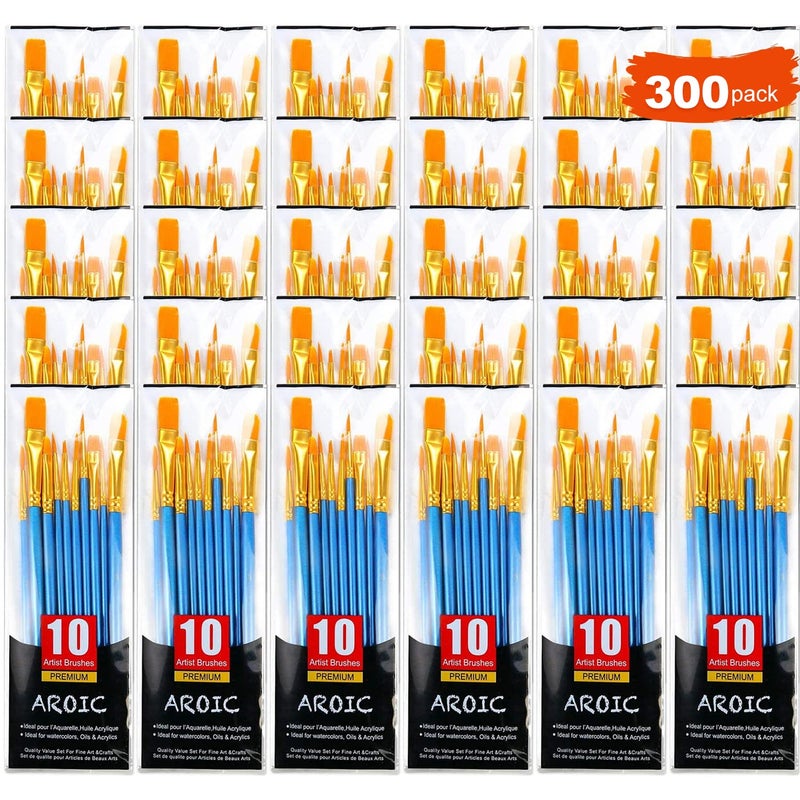 مجموعة فرش الرسم AROIC 30 عبوة 300 قطعة رأس فرش نايلون مناسبة للزيت والألوان المائية مجموعة مثالية للرسم أفضل هدية لعشاق الرسم