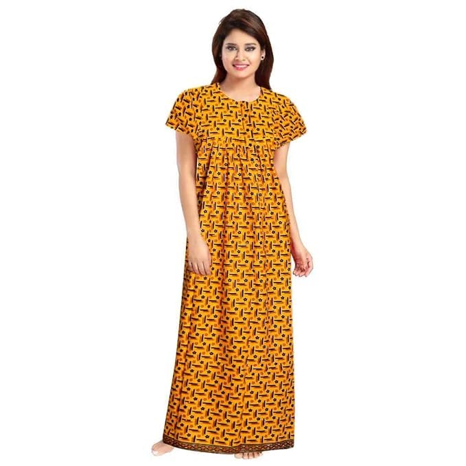 KBNBJ Nighty for Women Cotton Printed Maxi Gown Ankle Length Nighty Night Dress Gown for Women Maxi - Free Size (Pack of 2) (Free Size, 4 Red & Yellow) - Image 4