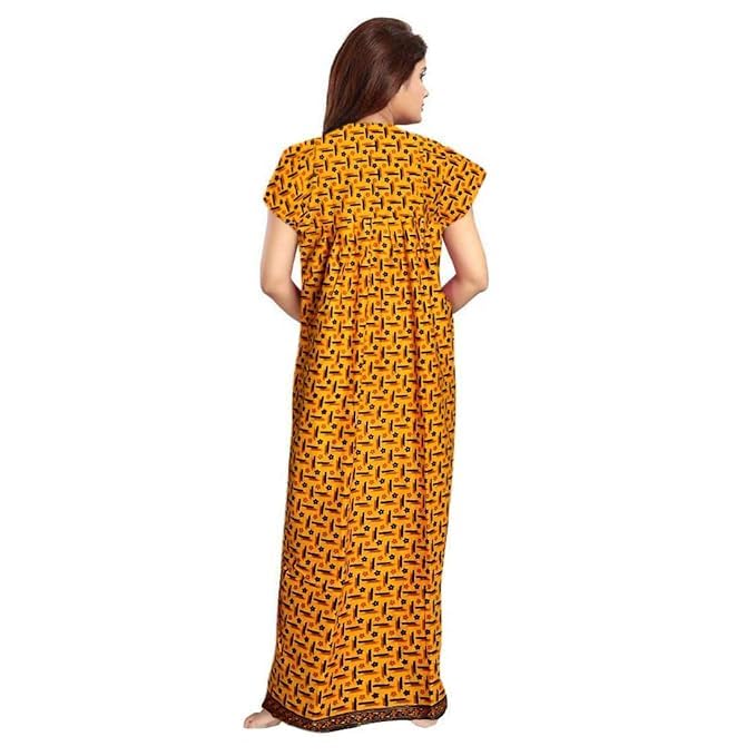 KBNBJ Nighty for Women Cotton Printed Maxi Gown Ankle Length Nighty Night Dress Gown for Women Maxi - Free Size (Pack of 2) (Free Size, 4 Red & Yellow) - Image 5