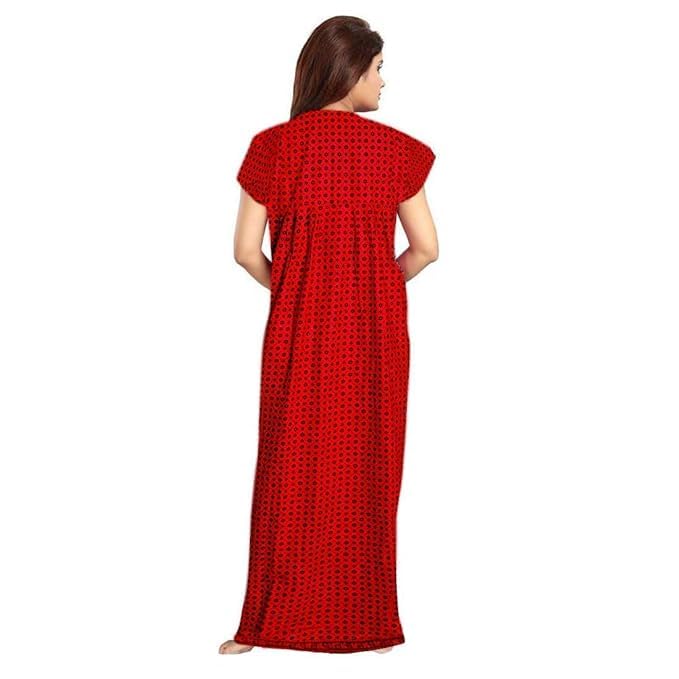 KBNBJ Nighty for Women Cotton Printed Maxi Gown Ankle Length Nighty Night Dress Gown for Women Maxi - Free Size (Pack of 2) (Free Size, 4 Red & Yellow) - Image 3