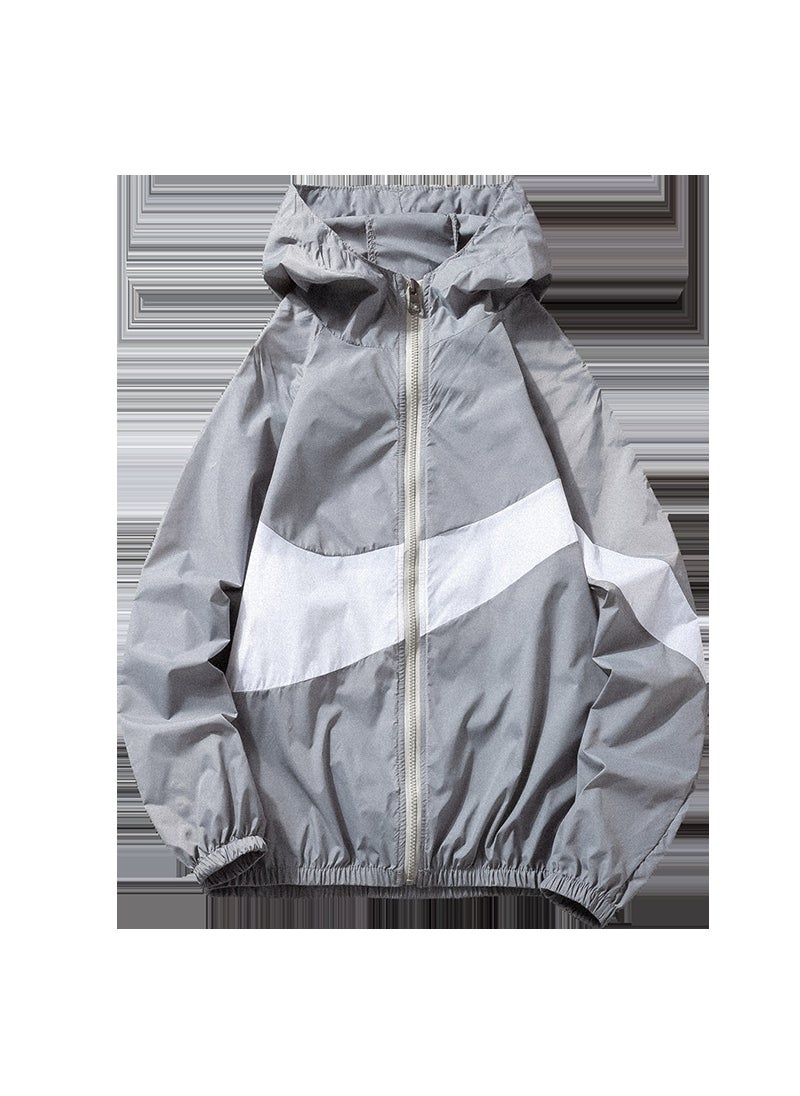 Generic Summer Patchwork Hooded Sun-Protective Jacket Grey 