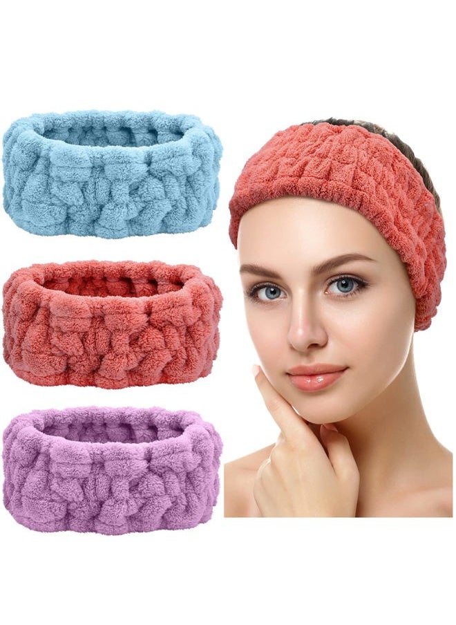 Chuangdi 3 Pieces Elastic Headband for Makeup, Yoga, Sports Shower - Head Wrap for Women and Girls (Red, Blue, Purple)  - Image 1