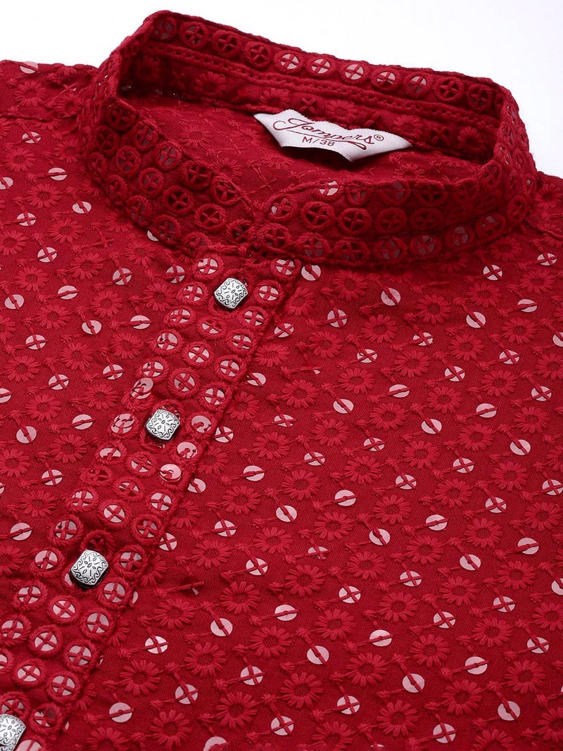 jompers قميص جومبرز الأحمر المطرز من القطن مع الخرز للرجال - Image 5