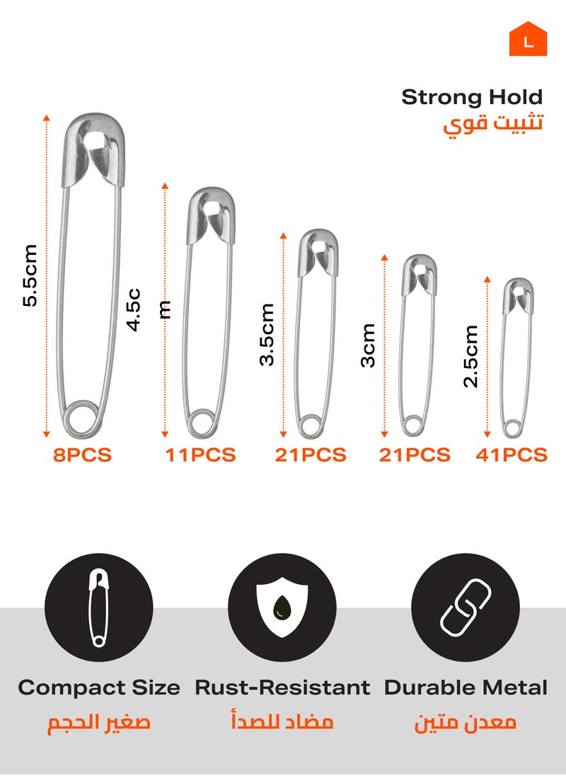 LAWAZIM Metal Pins Set-Assorted Multi-Size Safety Pins Durable Rust-Resistant Steel with Safe Closure for Household and Professional Sewing Crafting Clothing Repairs Securing Closures and DIY Projects  - Image 3