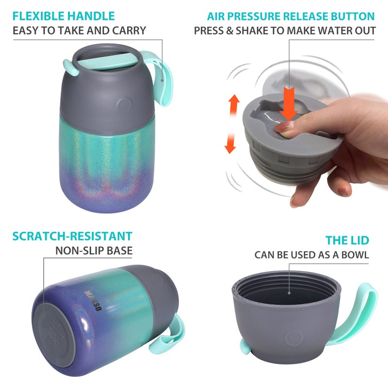 MAXSO وعاء حساء حراري للطعام الساخن والبارد للبالغين والأطفال، 17 أونصة حاوية غداء معزولة بالفراغ من الفولاذ مع ملعقة، جرة طعام حرارية مانعة للتسرب للمدرسة والمكتب والسفر - قوس قزح - Image 5