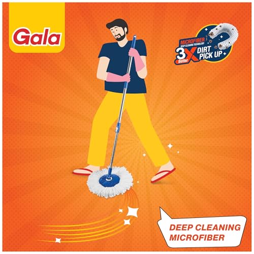 Gala Aqua Spin Mop with 4 Wheels & Big Bucket with 2 Microfiber Refills, Floor Cleaning Mop with Bucket, pocha for Floor Cleaning, Mopping Set (White and Blue) - Image 5