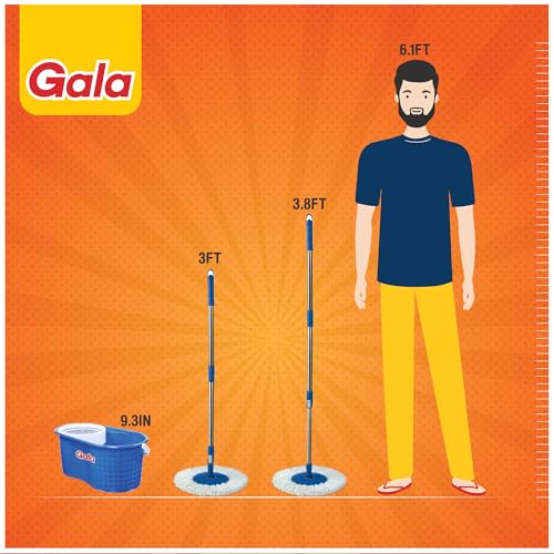 Gala Aqua Spin Mop with 4 Wheels & Big Bucket with 2 Microfiber Refills, Floor Cleaning Mop with Bucket, pocha for Floor Cleaning, Mopping Set (White and Blue) - Image 4