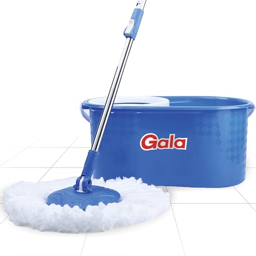Gala Aqua Spin Mop with 4 Wheels & Big Bucket with 2 Microfiber Refills, Floor Cleaning Mop with Bucket, pocha for Floor Cleaning, Mopping Set (White and Blue) - Image 1
