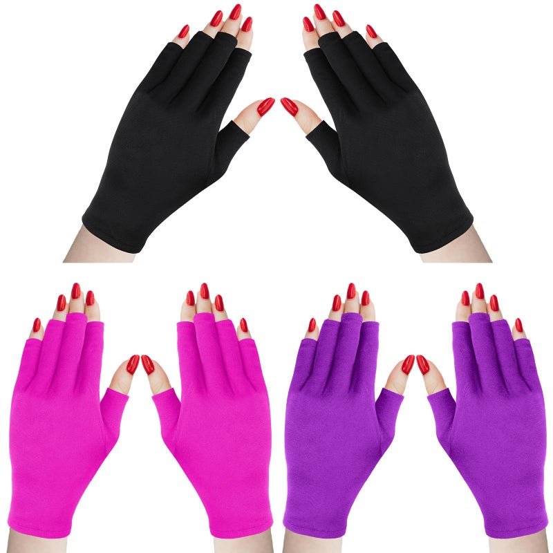 Syhood 3 Pair UV Gloves for Nail Lamp Upf50+ UV Fingerless Protection Glove for Manicures Art Protect Hands from Nail Lamp - Image 1
