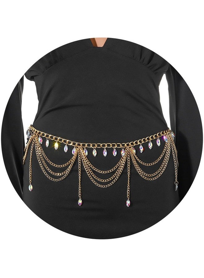 ELABEST Rhinestone Metal Waist Chain Gold Tassel Layered Crystal Chain Belt Waist Jewelry Accessories Women - Image 1