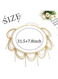 ELABEST Rhinestone Metal Waist Chain Gold Tassel Layered Crystal Chain Belt Waist Jewelry Accessories Women  - Image 5