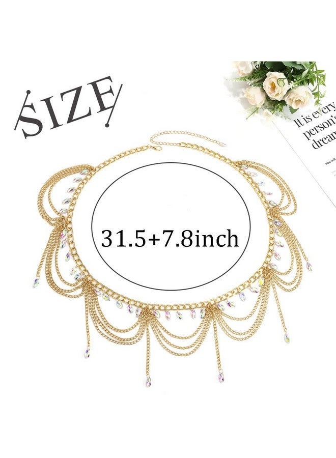 ELABEST Rhinestone Metal Waist Chain Gold Tassel Layered Crystal Chain Belt Waist Jewelry Accessories Women - Image 5