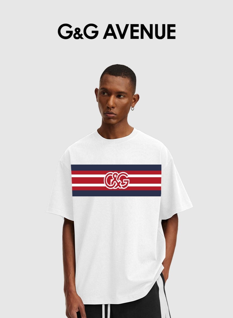 G&G AVENUE Men's short sleeved round neck T-shirt, made of cotton, solid color, with iconic embroidered letters,Oversized Heavy cotton fabric - Image 1