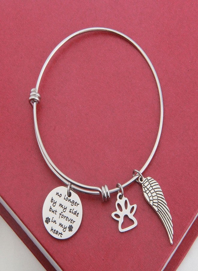 bobauna Pet Memorial Gift No longer By My Side But Forever in My Heart Bracelet With Paw Print Angel Wing Charms In Memory Of Pet (No longer bracelet) - Image 2