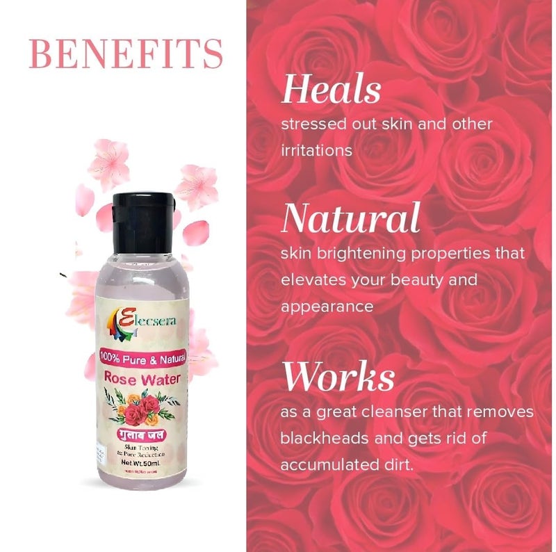 Elecsera Premium Rose Water Face wash 50ml  No Paraben  Alcohol Free  Cleanses Hydrates  Moisturises Skin  Balances  Restores Skins pH Levels  For All Skin Types Face Wash 50 ml - Image 3
