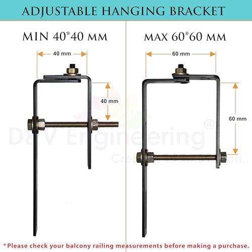 D&V ENGINEERING - Creative in innovation Metal Railings Pot Stand │Hanging pot stands for plants in balcony Railings (Adjustable Hanger, Pack of 1-Grey) - Image 3