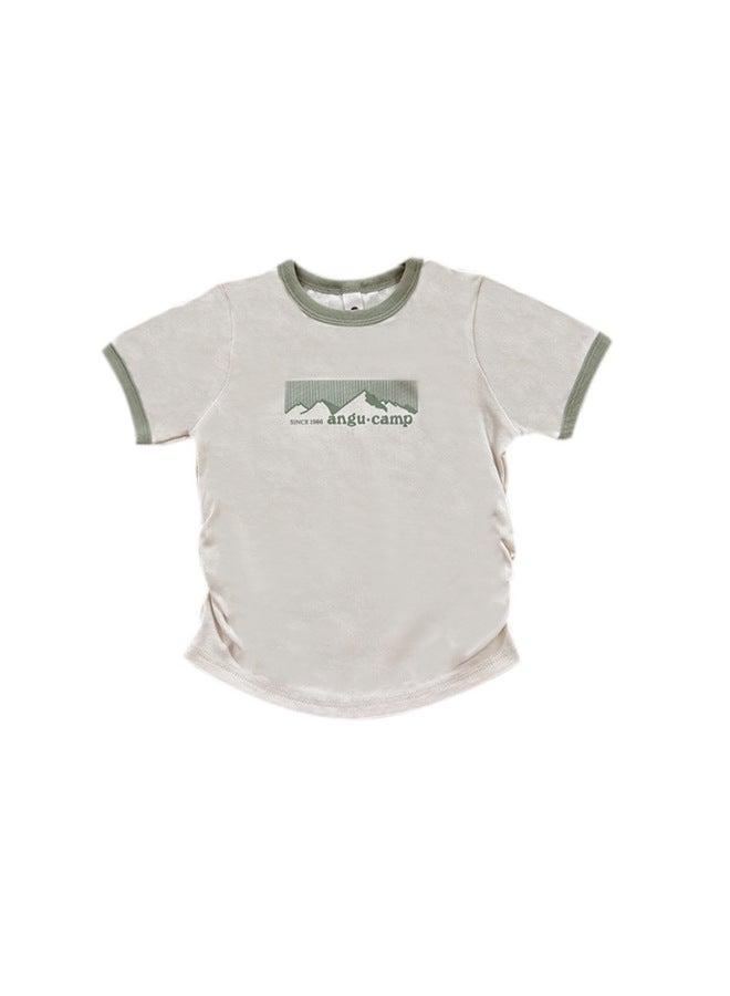 Girls' Short-sleeve T-shirt An Gu Yuan Bao Summer New Children's Clothing Slim-fit Ruched Top Girls' Clothes